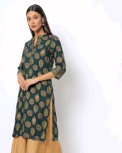 Green Printed Straight Kurta