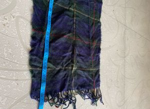korea Navy Green Check Wool‑Touch Scarf