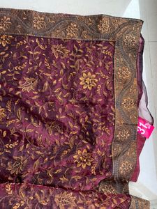 Embroidered Burgundy Saree with heavy zari work