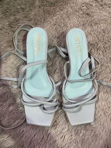 Blue Ankle Wrap Heels