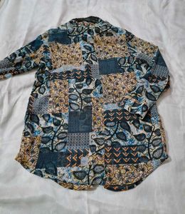 Multicolor Patchwork Print Casual Shirt