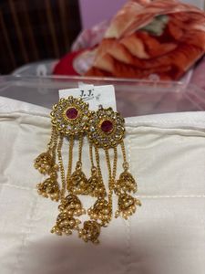 Sparkling Ruby Gold Jhumka Dangler Earrings