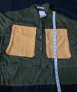 Zara Olive Green Pocket Shirt