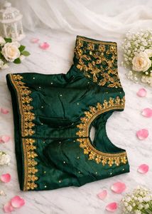 Heavy Wedding Theme Embroidered Green Blouse