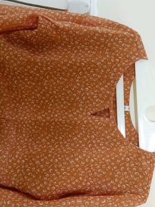 Peach Orange Dress With White Prints
