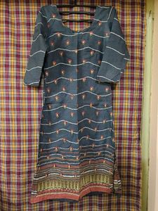 Blue Embroidered Kurti with Dupatta