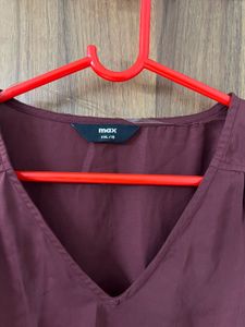 Burgundy V-Neck Cinched Blouse