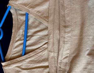Light Beige Long-sleeve V-neck T- Shirt
