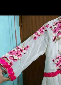 White Floral Embroidered Anarkali