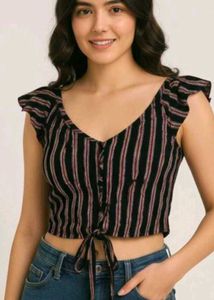 Striped Tie-Front Crop Top