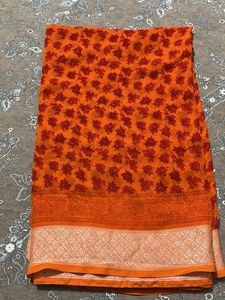 daily wear orange and red shade saree with blouse