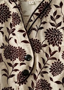 Ivory Silk Blend Kurta with Brown Velvet Work