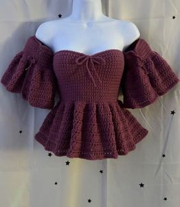 Crochet Off-Shoulder Peplum Top
