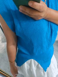 Blue Ribbed Knit Top