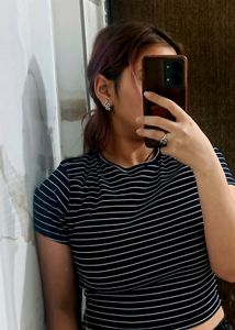 Dark Blue Striped Crop Top