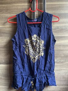 Blue Embroidered Sleeveless Top
