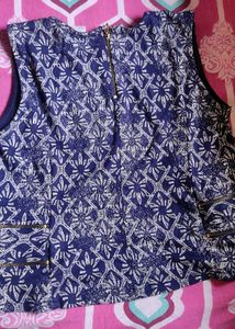 Navy Patterned Sleeveless Top