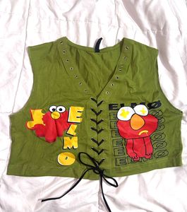 Elmo Sass Olive Green Lace-Up Crop Top