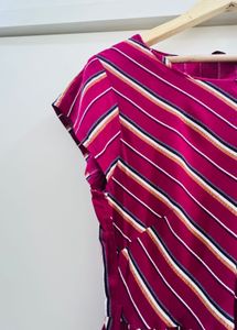Fit And Flare Midi Striped Cotton Maroon Dress