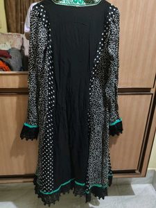 Elegant black and green Kurta With Duppata