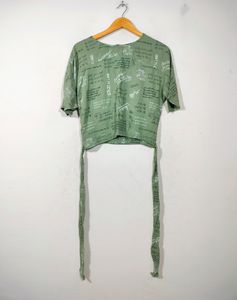 Sage Green Graphic Tie-Back Top