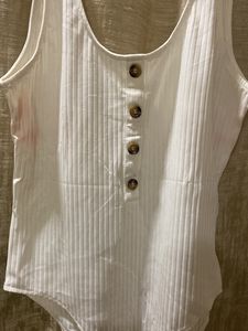 H&amp;M White Ribbed Body Suit