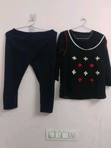 Black Embroidered Lounge Set,Used Slightly,3/4rth
