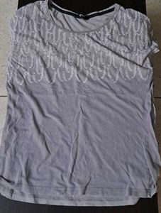 Stylish Grey Embroidered Women's T-Shirt