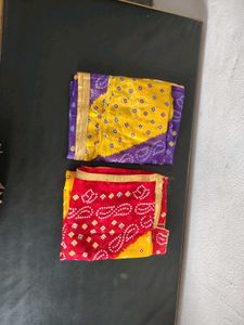 2 Bandhani Dupatta - Purple &amp; Yellow