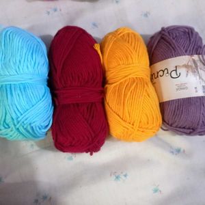 blue, maroon, yellow, purple crochet yarn