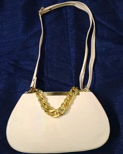Nude Handbag with Gold Chain