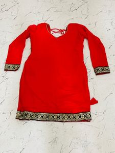 Red Kurti with Gold Detailing