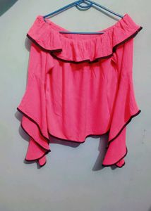 Pink Off-Shoulder Bell Sleeve Top