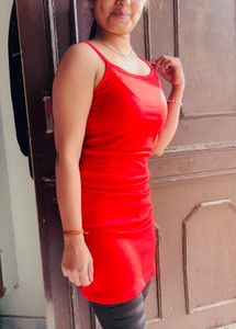 Red Mini Dress With Black Jegging