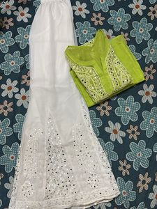 Lime Green Mirrorwork Kurta Set
