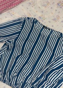 Blue And White Crop Top