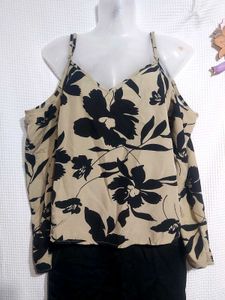 Floral Cold Shoulder Top With Black Skirt
