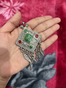 Boho Amber &amp; Silver Pendant Necklace