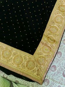 🖤✨Black Saree With Golden Border✨🖤
