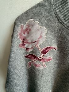 Floral Print Grey Knit Sweater