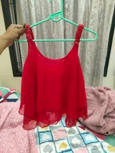 Limited Period Offer!!! Red Flowy Layered Tank Top