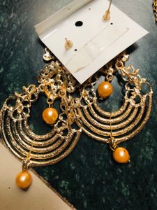 Long Nd Beautiful Stonework Earring With Mang Tika