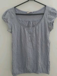 Casual Light Blue Button-Up T-Shirt