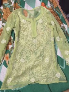Price Drop Elegant Green Lucknowi Kurta chikankari