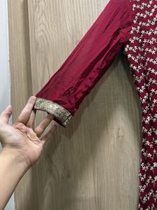 Maroon &amp; Silver Embellished Kurta