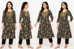 Elegant Black &amp; Beige Kurta Set