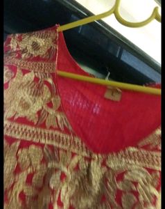 cotton red colour full length dress