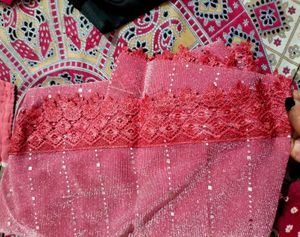 Pink Lace Trim Fabric Saree