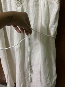 White Plain Dress Embroidered Strap