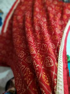 Red Bandhani Embroidered Saree
